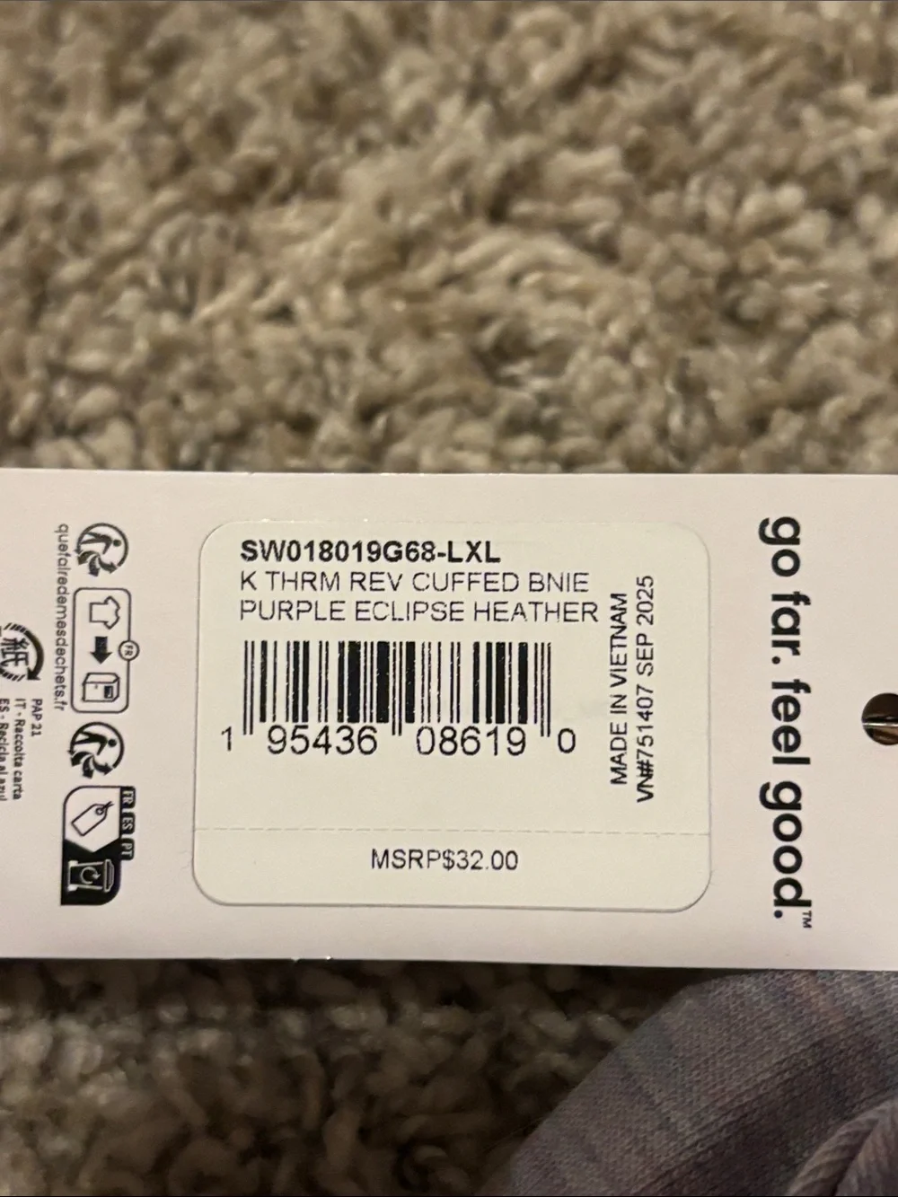 NWT Smartwool Kids Heathered Light Purple Beanie with Navy Cuff L/ XL
